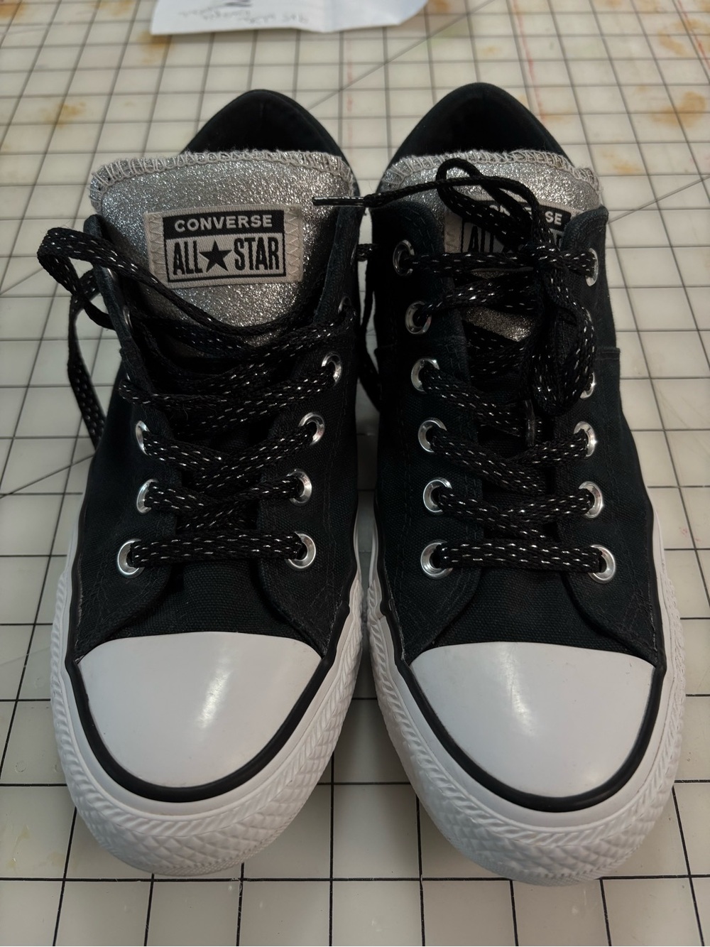 Chuck Taylor Converse Double Tongue Silver Glitter Black & White Women’s Size 8